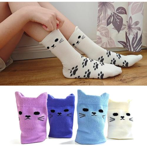 MINI PANDA 8 Pairs Girls' Novelty Socks,Cute Cat and Panda Crew Socks