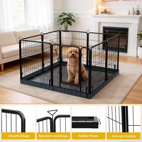 Dog Playpen with Bottom and Storage Bag, 32 H 8 Panels Puppy Pen with Square Bottom, Heavy Duty Dog Fence for Small/Medium Dogs