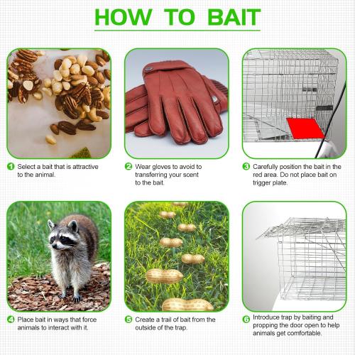 SZHLUX 32 Live Animal Cage Trap, Heavy Duty Folding Raccoon Traps, Humane Cat Trap for Stray Cats, Raccoons, Squirrel, Skunk, Mole, Groundhog, Armadillo, Rabbit, Catch and Release