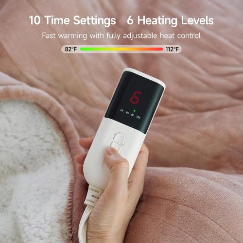 GOTCOZY Heated Blanket - Queen Size Electric Blanket with Dual Controller, 6 Heating Levels & 10 Hour Auto Off, ETL Certified (84x90 Inch Rose Dust)