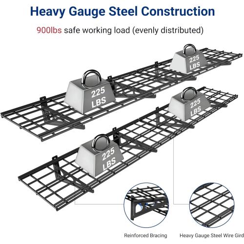 FLEXIMOUNTS 12-inch-by-72-inch Wall Shelf Garage Storage Rack Wall Mounted Floating Shelves,1x6ft,Black, 2-Pack, Classic Series