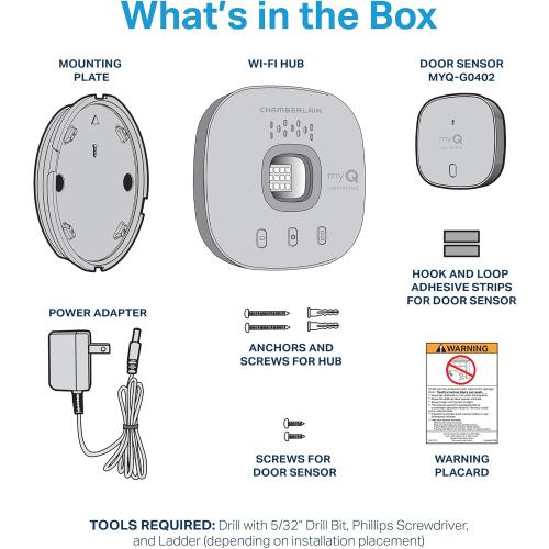 CHAMBERLAIN Smart Garage Control - Wireless Garage Hub and Sensor with Wifi & Bluetooth - Smartphone Controlled, myQ-G0401-ES, White