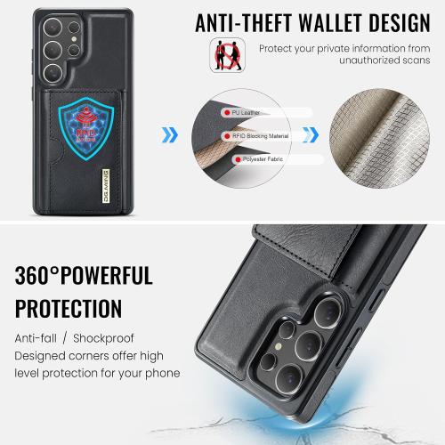 2 in 1 Magnetic Leather Wallet Case for Samsung Galaxy S25 Ultra, DG.MING Wireless Charging Phone Case with Detachable Wallet RFID Card Holder Large Cash Compartment Kickstand (Black)