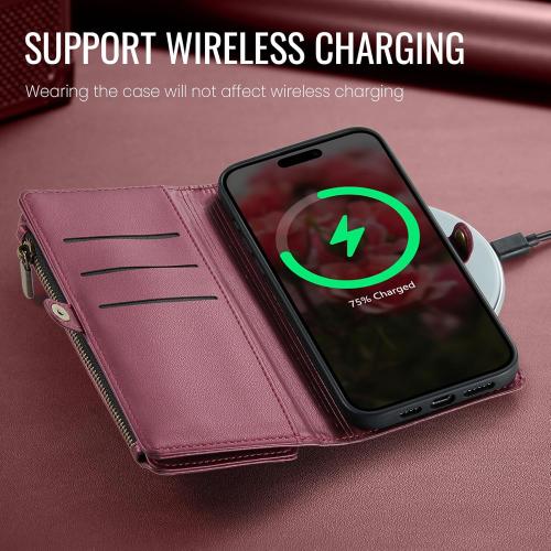 Defencase Compatible with Moto G Stylus 5G 2024 Case, RFID Blocking Wallet Case Compatible for Motorola Moto G Stylus 5G 2024 PU Leather Flip Strap Zipper Card Holder Phone Case for Women, Wine Red