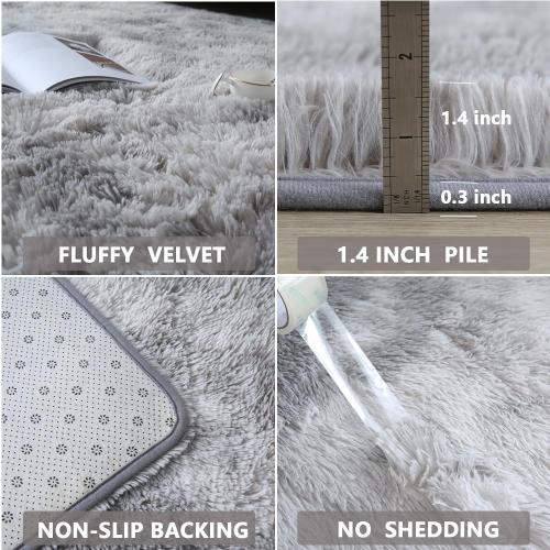 CAIYUECS Shag Area Rug,Indoor Ultra Soft Fluffy Plush Rugs for Bedroom Living Room, Non-Skid Modern Nursery Faux Fur Rugs for Kids Room Home Decor (Tie-Dyed Light Gray, 5x7 Feet)
