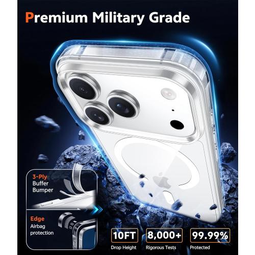 FNTCASE for iPhone 17 Pro-Max Case: Clear Magnetic Phone Cases with Screen Protector Compatible with Magsafe Slim Anti Yellowing Rugged Shockproof Protective Transparent Cell Cover (A-Clear)