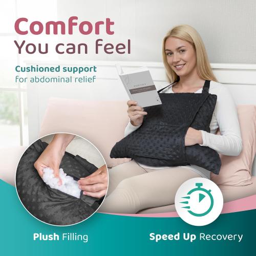 Zomaple Hysterectomy Pillow Post Surgery   Gel Pack, Black – Full Abdomen Coverage for Restful Trips – Neck Support, Strap & Cover Included – Hysterectomy Recovery Must Haves