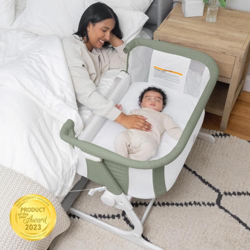 Baby Delight Beside Me™ Dreamer Bassinet | Bedside Sleeper & Baby Bassinet | 8-Position Height Adjustment | 100% GOTS Certified Organic Cotton Fabric | Organic Sage