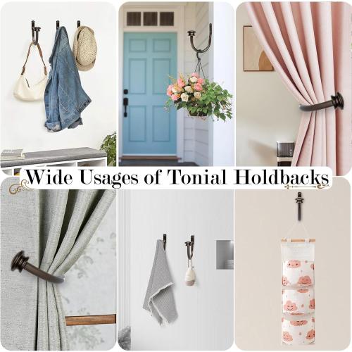 TONIAL Curtain Holdbacks 2 Pack, Decorative Window Drapery Tiebacks for Wall with Small Finials (1 Pair/2 Pack), Bronze