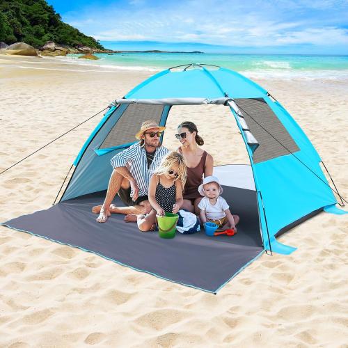 DLUCKY Beach Tent for 1/2/3/4/5/6 Person,Anti-UV Portable Sun Shade ShelterUPF 50 ,Both Sides Extendable Floor,Extendable Awning,with 2 Ventilating Mesh Windows,Lightweight & Easy Setup.