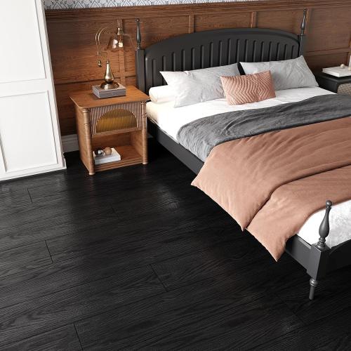 VEELIKE Black Vinyl Plank Flooring Peel and Stick Floor Tile Waterproof Wood Vinyl Floor Tiles with Low Gloss Finish 16-Pack 24 Sq. Ft. Adhesive Laminate Flooring For Bedroom Bathroom Kitchen 6''x36''