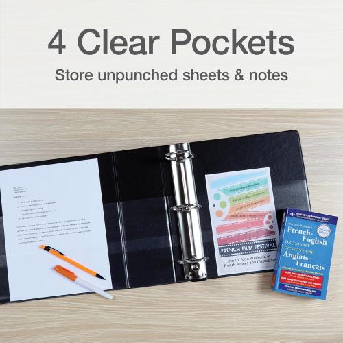 Oxford 3 Ring Binders, Binders for School and Office, Durable 4 Inch, ONE-Touch Easy Open D Rings, View Binder Covers, 4 Interior Pockets, PVC-Free, Holds 880 Sheets, Black, 2 Pack (79920)