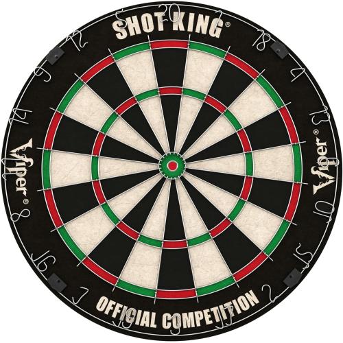 Viper by GLD Products Shot King Regulation Bristle Steel Tip Dartboard Set with Bullseye Metal Radial Spider Wire Compressed Sisal Board with Rotating Number Ring Includes 6 Darts Black