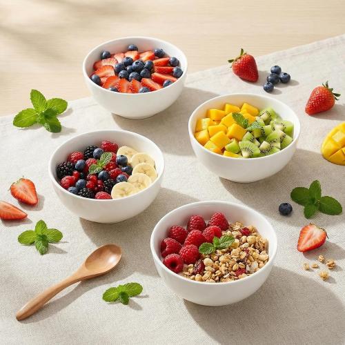 4 Pcs Ceramic Soup Bowls, 26 Oz White Deep Bowls, 5.9 Inch Microwave & Dishwasher Safe, for Cereal, Soup, Salad, Rice and Pasta