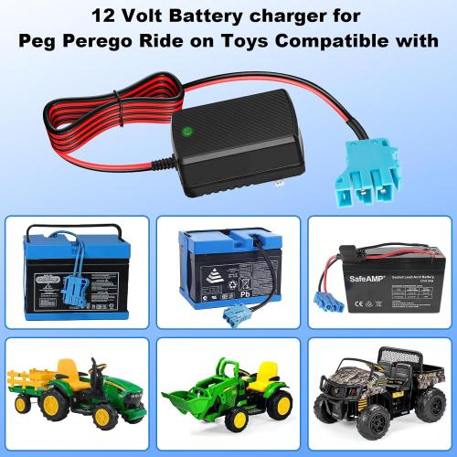 12V Battery Charger for Peg-Perego Ride-On Toys Compatible with John Deere Ground Force Tractor, John Deere Gator XUV Polaris RZR 900 Powered Ride On Car Toys