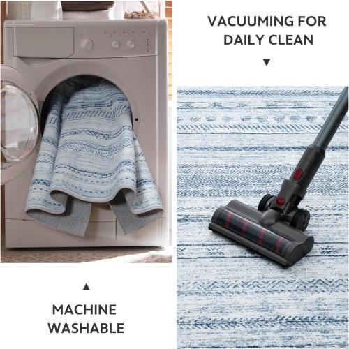 6x9 Area Rugs for Living Room Machine Washable Rug Distressed Indoor Carpet Neutral Moroccan Boho Rug Ultra Soft Area Rug for Bedroom Dining Room Playroom Office,Blue