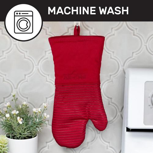 All-Clad Silicone Oven Mitts: Heat Resistant up to 500 Degrees - 100% Cotton & Silicone, 14x7 Oven Mitt for Kitchen and Barbeque, 2-Pack, Chili