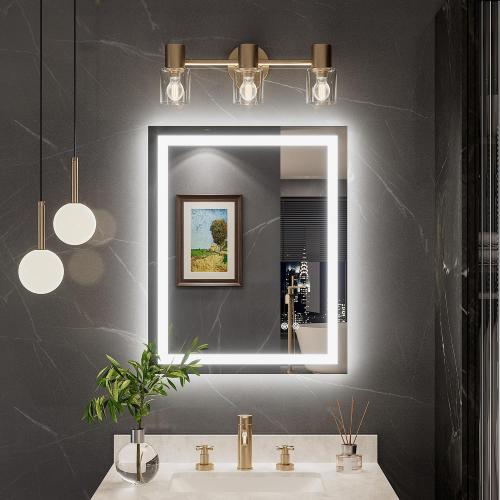 TokeShimi 24x30 LED Bathroom Mirror with Lights,Front Lit   Backlit,Anti-Fog LED Mirror for Bathroom,Stepless Dimmable 3-Color Light,Tempered Glass,Memory,UL Listed,Waterproof