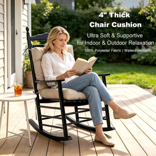 QILLOWAY Outdoor Chair Cushion for Patio Furniture, Waterproof Patio Cushions with Ties, Fade Resistant Replacement Pads for Outdoor Rocking Chairs,Beige