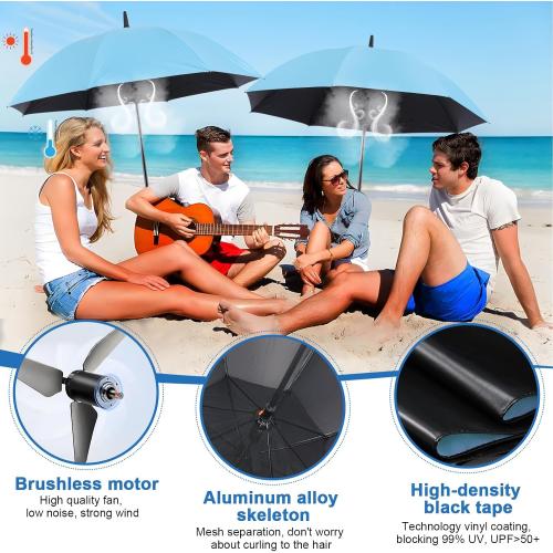 Color Blue Umbrella with fan and mist spray,Rechargeable - Ultimate Solution for Cooling & UV Protection - Ideal for Summer, Beach, Outdoor Sports, Golf, Fishing Activities.