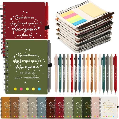 Resurhang 24 Set Employee Appreciation Day Gifts for Social Worker Coworker Team Staff Thank You Inspirational A6 Spiral Notebook Planner with Sticky Note Ballpoint Pen for Office Teacher (Warm)