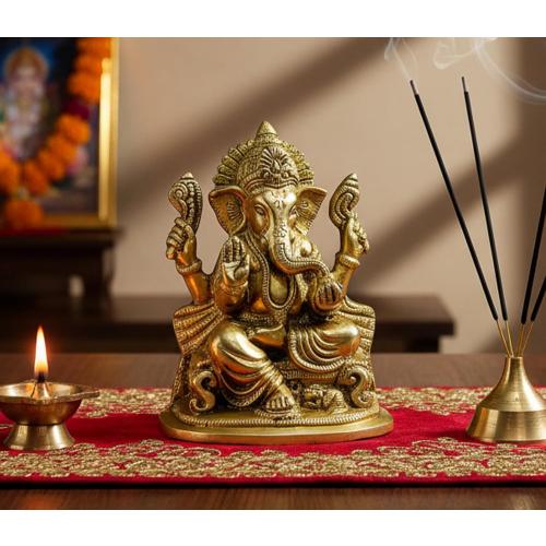 eSplanade 5 Ganesha Brass Showpiece | Home Decor | Ganesh Ganesha Ganpati Ganapati Murti Idol (Sitting Ganesha)