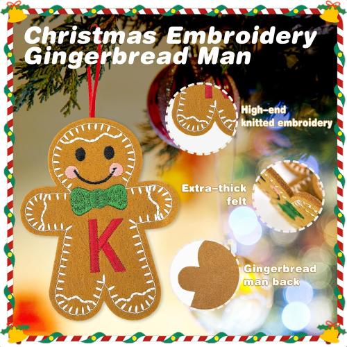 Christmas Felt Gingerbread with Initials, Gingerbread Man Embroidery Felt Letter Xmas Decor, Cute Monogram Knitted Rustic Hanging Ornaments Pendants for Party Fireplace Tree Home Decorations (A)