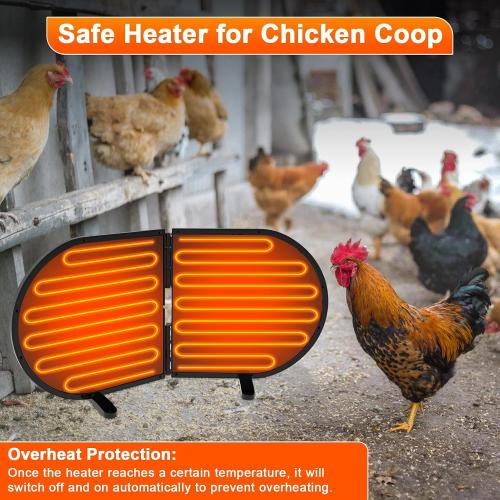 Chicken Coop Heater for Winter, Foldable Flat-Panel Radiant Heater for Chicken Coop with Timer & Temp Adjustable, Smart Large Chick Heaters with 2 Heating Plates for Chick Kitten Pet Animal.