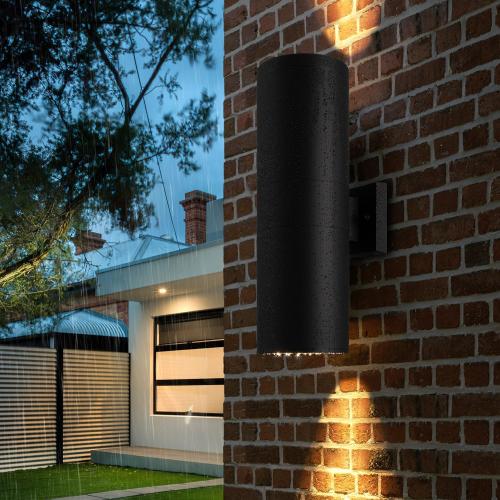 mirrea 18 Modern Outdoor Porch Light in 2 Lights, Matte Black, 2 Pack | Aluminum cylinder exterior fixtures, tempered glass cover, waterproof wall sconce & patio light for outdoor use.