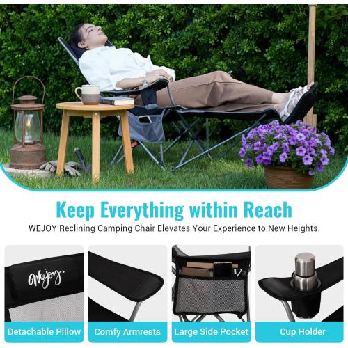 #WEJOY 2-in-1 Reclining Camping Chair with Footrest for Adults Folding Lounge Chair with Adjustable Backrest Lightweight Camping Chairs Heavy Duty Camp Chairs for Outdoor