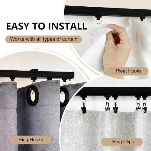 MaKefeile Ceiling Curtain Track, Heavy Duty Curtain Tracks System for Room Divider, Wall Mount Sliding Curtain Rail with Clip and Hooks Set for Living Room, Bedroom, Shower, Outdoor, Black, 3ft-6ft