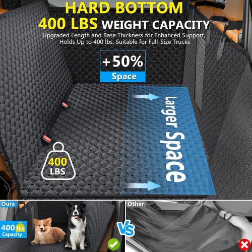 Color Black Truck Back Seat Extender for Dogs, Upgraded Waterproof Pet Seat Cover with Door Protection, Hard Bottom, Holds 420lbs, Dog Hammock for F150/Silverado 1500/ GMC Sierra 1500/RAM 1500/Titan