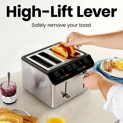 ‼️item may come with stains ‼️and missing pieces ‼️Chefman Smart Touch 4 Slice Digital Toaster, 6 Shade Settings, Touchscreen Bagel Toaster 4 Slice with Extra-Wide Slots,  10 Seconds, Defrost, Removable Crumb Tray – Stainless Steel