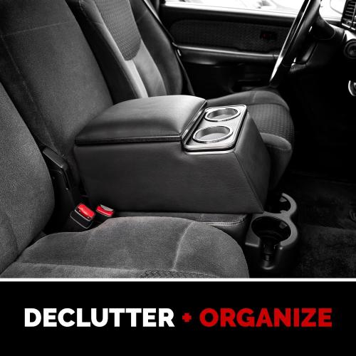 BLACK Pilot Automotive 124810 Universal Truck Seat/Bench Contractor Center Console Business Organizer and Storage with Cup Holders and Padded Top Lid for Armrest, Black