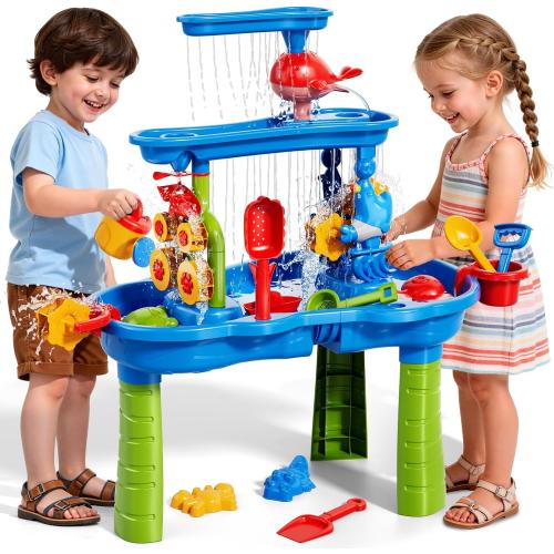 ‼️MAY HAVE MISSING PIECES/ STAINS OR EVEN SCRATCHES‼️Sand and Water Table for Toddlers, 3-Tier Water Tables with Beach Fun Sand Toy for Kids Ages 4-8, Summer Outdoor Toys Water Playset for Toddler Boys Girls Ages 2 3 4 5 6 7 8