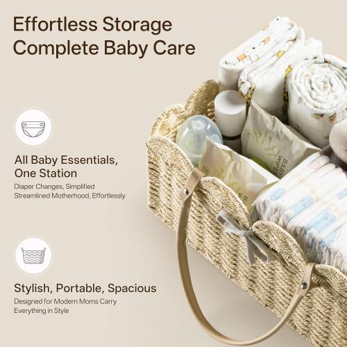 HBlife Large Baby Diaper Caddy, Paper Rope Storage Baskets Nursery Bin with Removable Divider, Portable Car Organizer for Diapers, Baby Shower Gifts, Newborn Essentials Must Haves