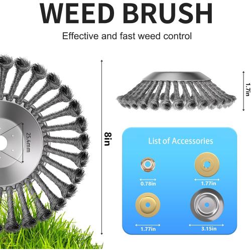 Steel Wire Blades for Weed Eater, Ultracut Wire Rotary Brush Weed Trimmer Head, Unbreakable Wired Trimmer Blade Universal Adapter Kit Included for Moss Grass Rust Removal (8 Inch)