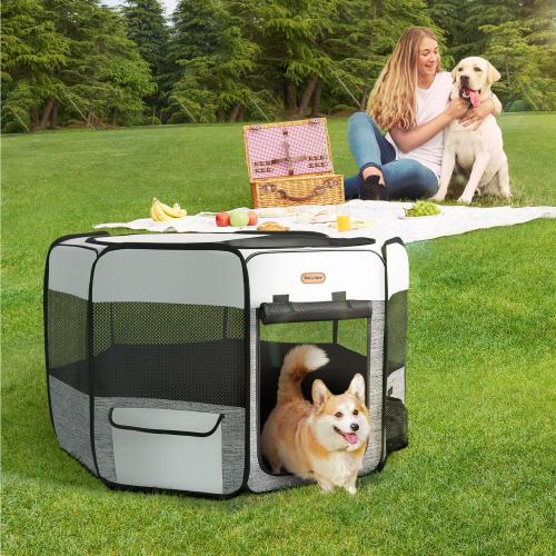 Dog Playpen, Portable Pet Playpen, Puppy Playpen, Cat Playpen with Carrying Case, Dog Playpen for Small Dogs Indoor/ Outdoor, Removable Mesh Shade Cover