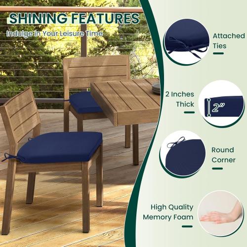 HARBOREST Outdoor Chair Cushions Set of 2, Water Resistant Patio Chair Cushions with Ties, Outdoor Seat Cushions for Patio Furniture, 17x16x2, Navy