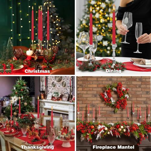 Red Taper Candles 24 Pack, 10 Inch Unscented Holiday Dinner Candles for Valentine's Day Table Decor, Wedding Centerpieces, Long-Lasting 7-8 Hour Burn Time, Premium Wax