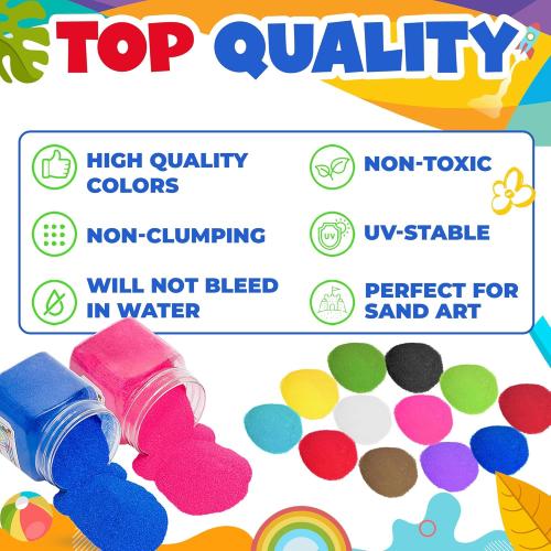 Sand for Sand Art [ 20 Colors: 15 lbs ] Colored Sands Bulk, Delightful Sands Art Fun for Crafts, Parties, Children, Nice Colorful Fun Sandy Crafts for Kids Age 3 , Non-Toxic, 20 Jars