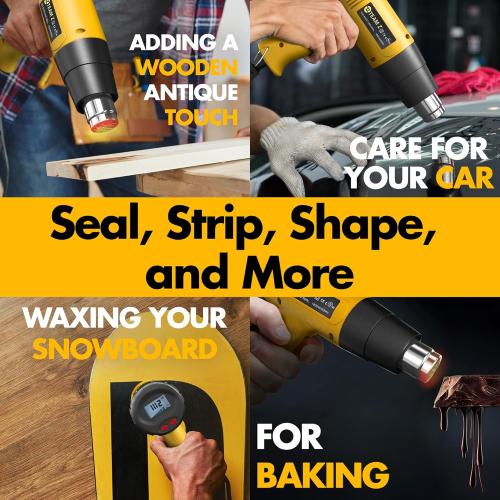 Team Z 1800W Heat Gun Kit 212°F to 1112°F(Only °F)- Fast Heating Heavy Duty Hot Air Gun, LCD Display, Overload Protection with 4 Nozzles for Shrink Wrap, Soften Paint, Bend Plastic Pipes and More