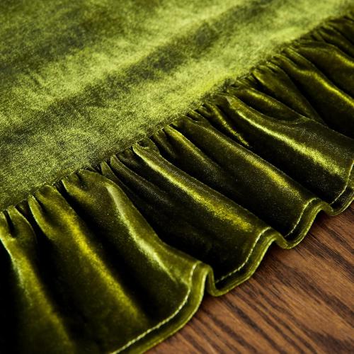 Velvet Table Runner Soft Decorative Luxurious Solid 72 Inches Long Tablecloth with Retro Ruffle Flounces Table Runner Dresser Scarves for Kitchen Dining Room Coffee Table Olive Green,14x72 Inch