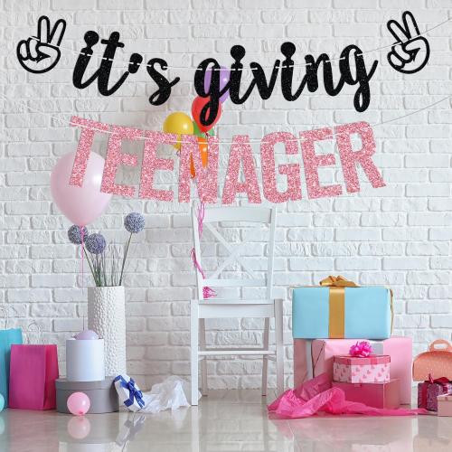 It's Giving Teenager Banner, Bruh I'm 13, Official Teenager, Hello Thirteen, Happy 13th Birthday Party Decorations Supplies for Girls