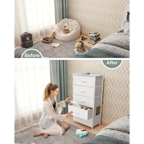 Crestlive Products Tall Dresser for Bedroom Vertical Storage Tower - Wide Fabric Dresser & Chests of Drawers for Closet, Hallway, Entryway w/Wood Top, Easy Pull Fabric Bins - 5 Drawers(White)‼️2 drawers are out of packaging light dirt all hardware may not be included‼️