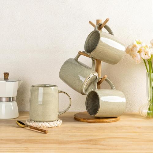 GBHOME Large Coffee Mugs Set of 6, 18oz Handmade Ceramic Coffee Mugs Set with Gradient color for Latte/Tea/Beer/Hot Cocoa, Dishwasher & Microwave Safe, Khaki