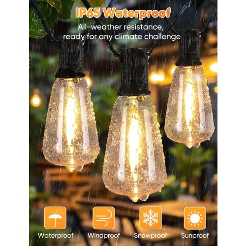 Brightever 120FT LED Outdoor String Lights with Remote, Patio Lights Outdoor Waterproof with 36 2 Shatterproof ST38 LED Bulbs, Dimmable Outside Hanging Light for Porch, Garden, Backyard, Cafe, 2700K