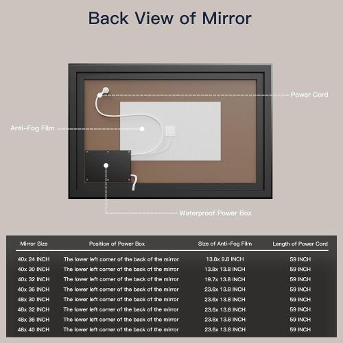 Size 40 x 36 ISKM Framed LED Mirror for Bathroom 40x36, Dimmable LED Bathroom Mirror with Lights, Anti-Fog, Front and Backlit Lighted Mirror 3-Colors, Shatterproof, Memory Function
