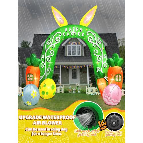 Kalolary 12FT Easter Arch Inflatables Outdoor Decorations, Cute Bunny Rabbit with Eggs Easter Inflatable Built in LED Lights Blow Ups for OutsideHoliday Party,Outdoor,Garden,Yard Lawn Decor BLOWS UP NEEDS A PATCH ON THE BACK THERE IS A HOLE