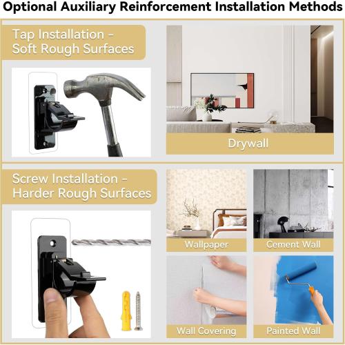 8PCS No Drill Curtain Rod Bracket, Self Adhesive Curtain Rod Holders, No Hole, Multipurpose Curtain Rod Hooks for Bathroom Living Room Kitchen and Bedroom (Black)